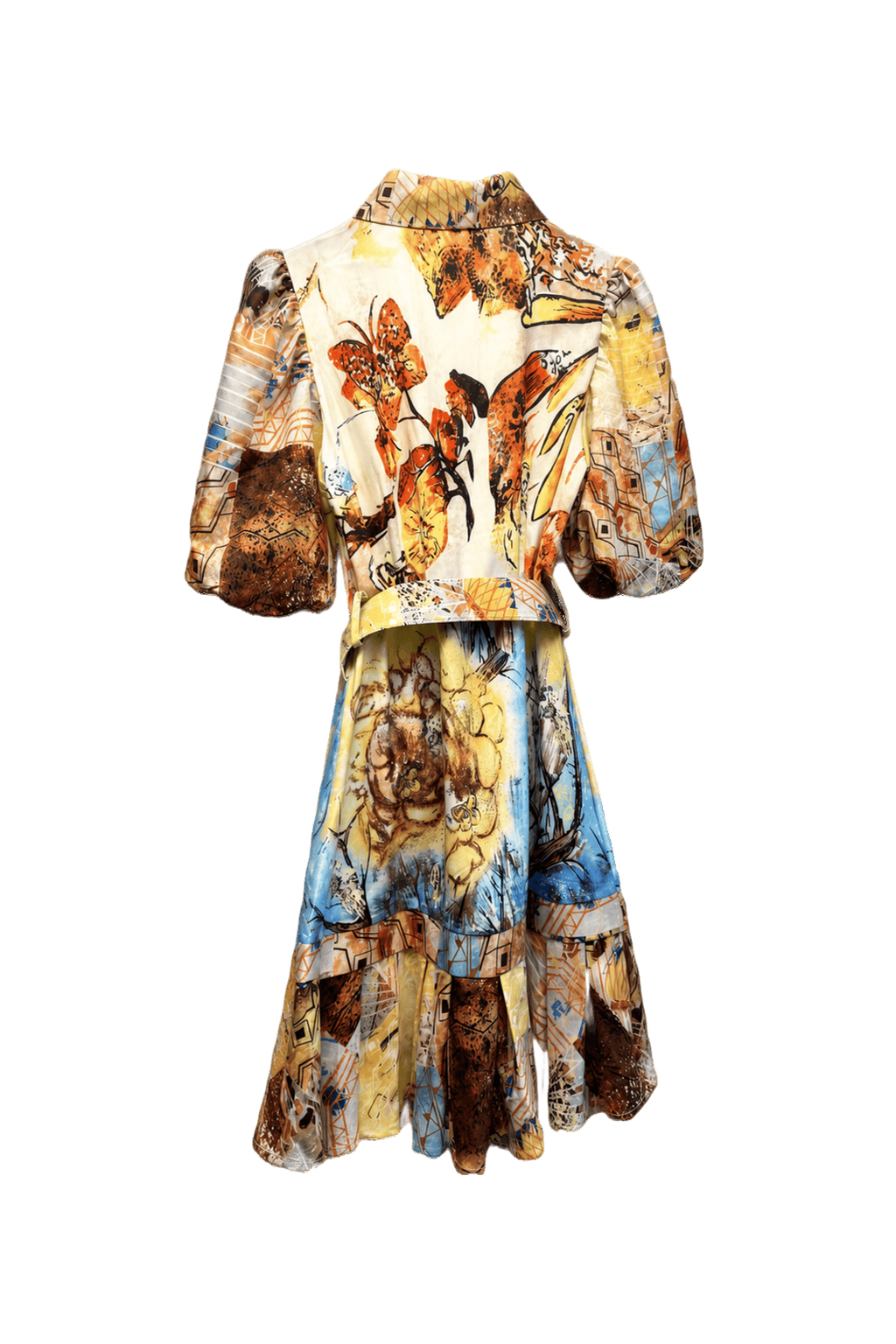 1970s Multicolor Silk Dress - Back View