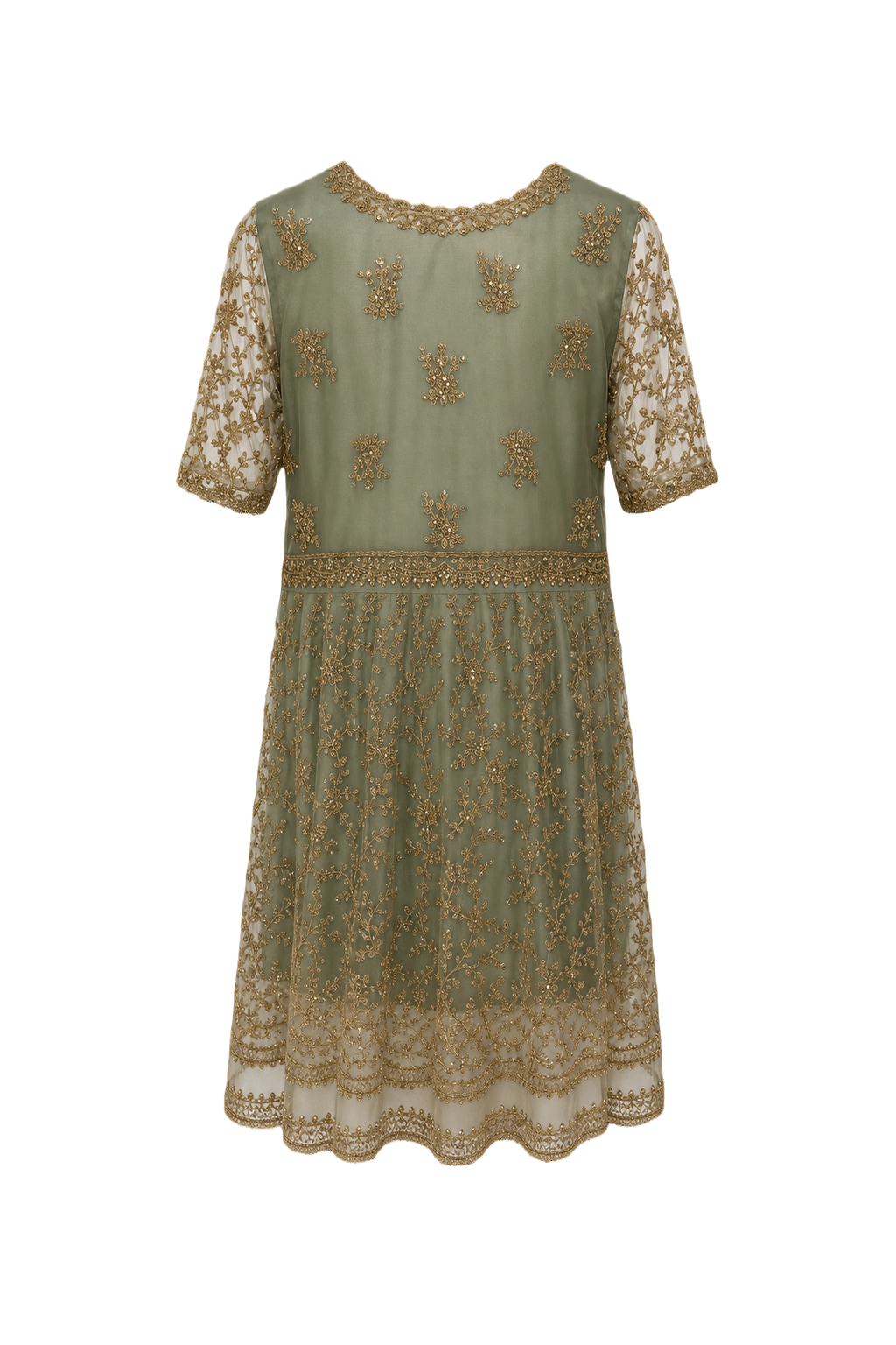 1950s Sage Green Polyester Blend Dress - Back View