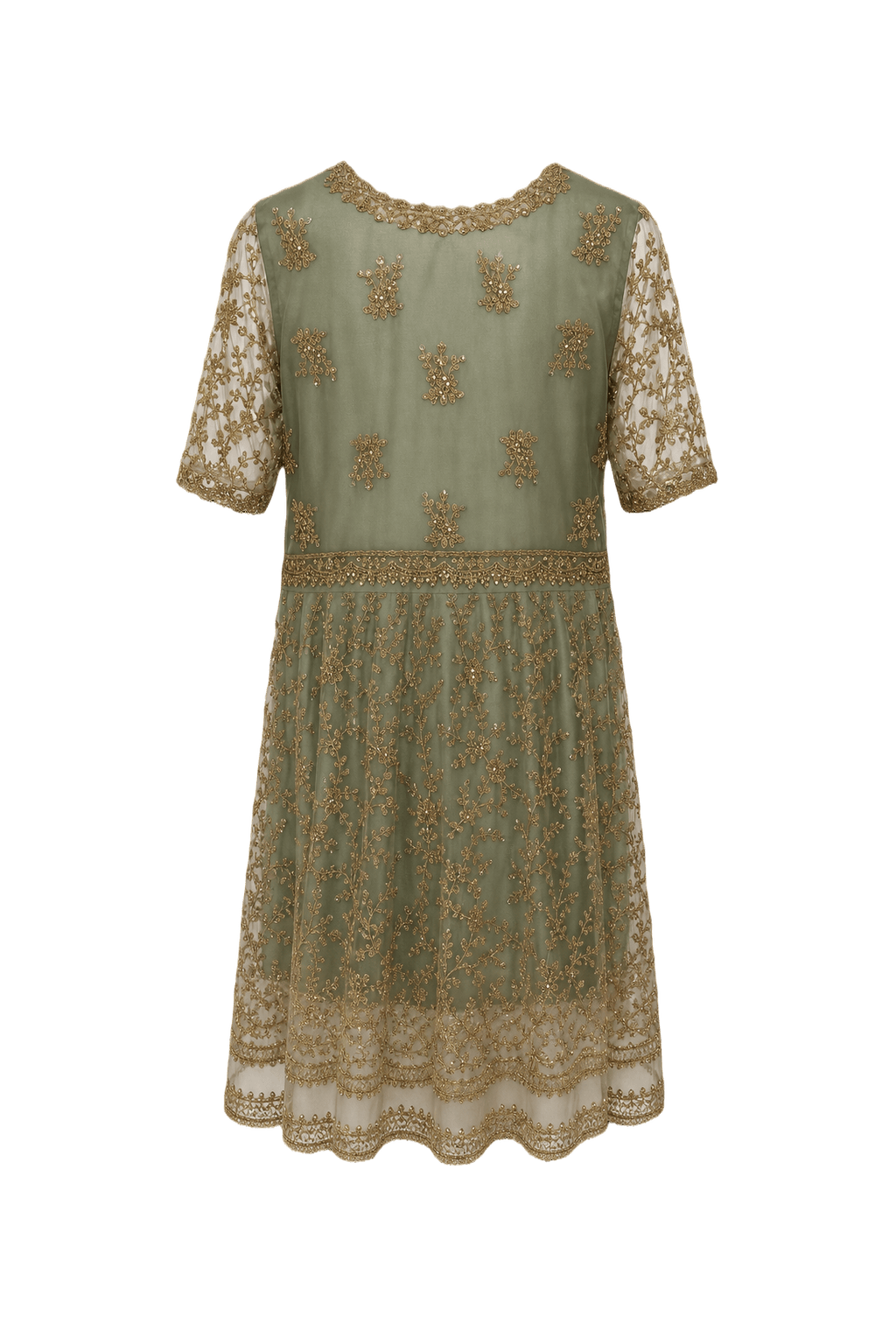 1950s Sage Green Polyester Blend Dress - Back View