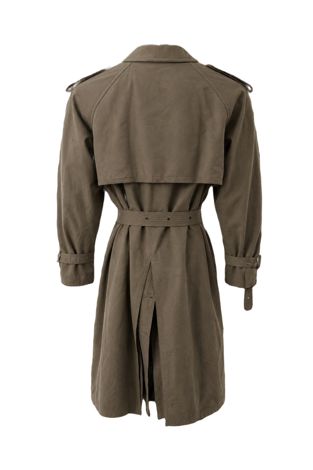 1980s Khaki Green Cotton Trench Coat - Back View
