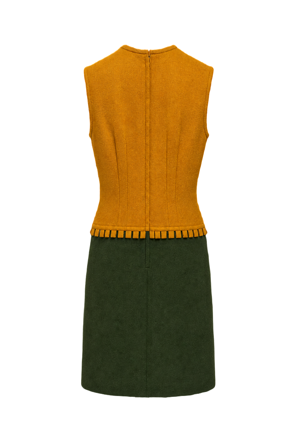 1960s Mustard Yellow Wool Shift Dress - Back View