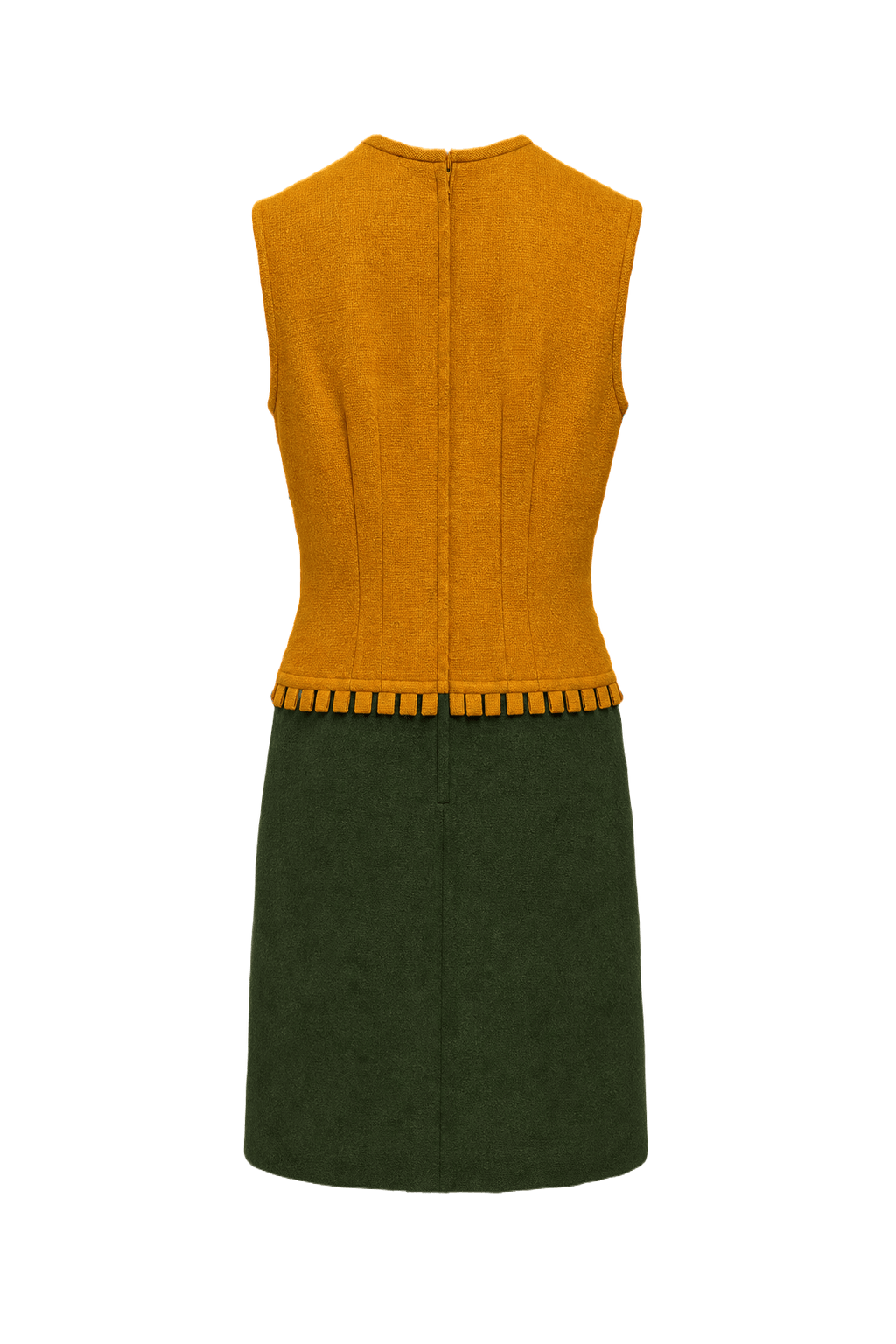 1960s Mustard Yellow Wool Shift Dress - Back View