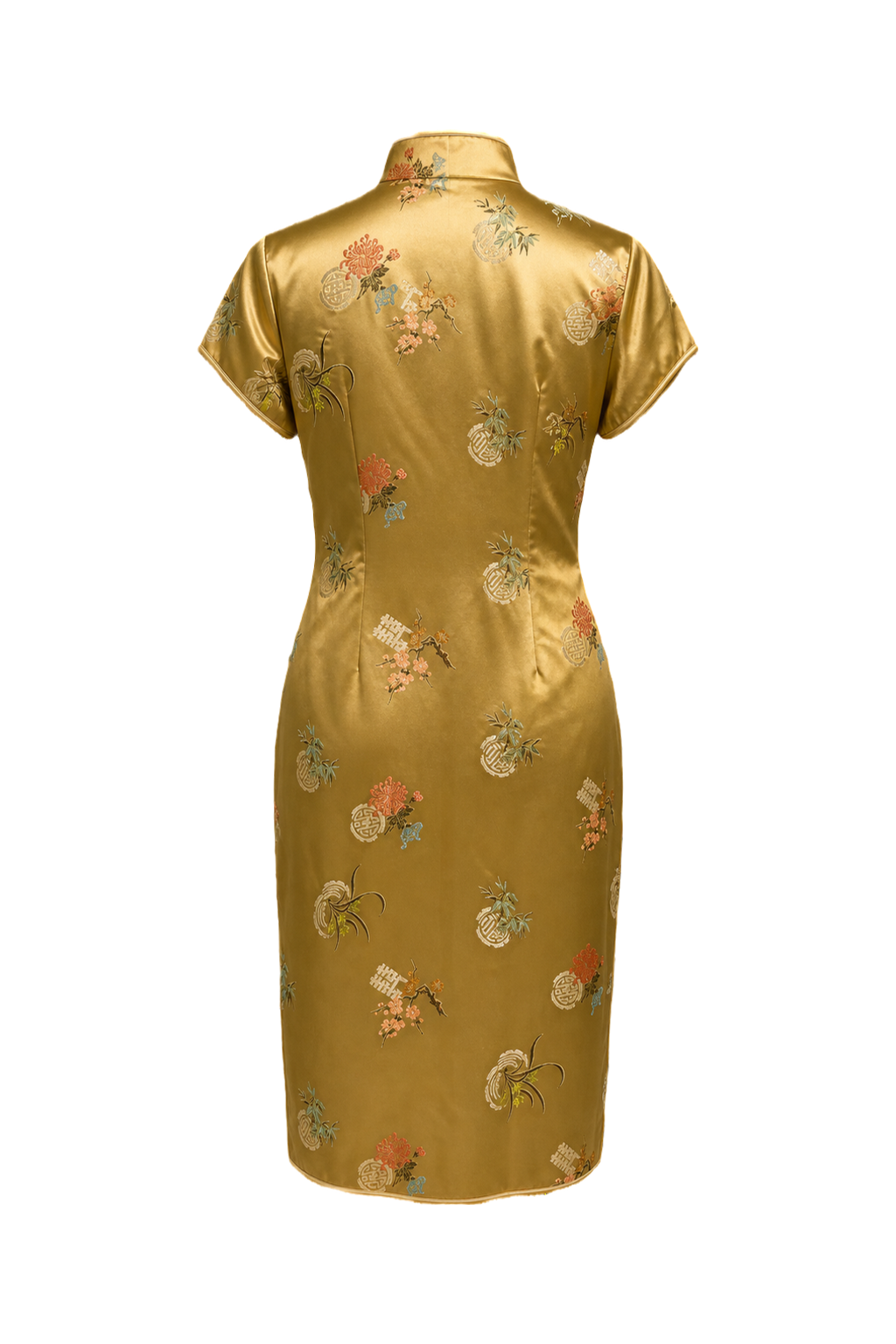 1970s Gold Silk Cheongsam - Back View