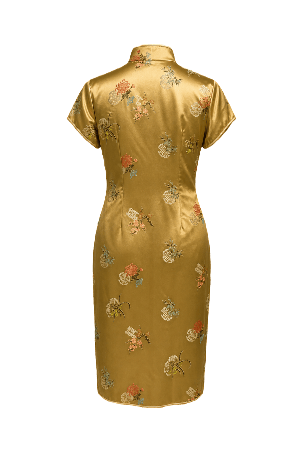 1970s Gold Silk Cheongsam - Back View