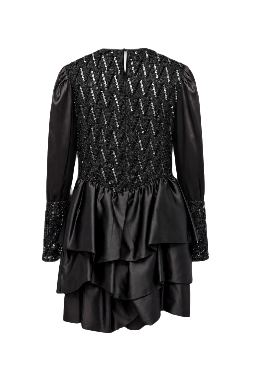 1980s Black Satin Mini Dress - Back View