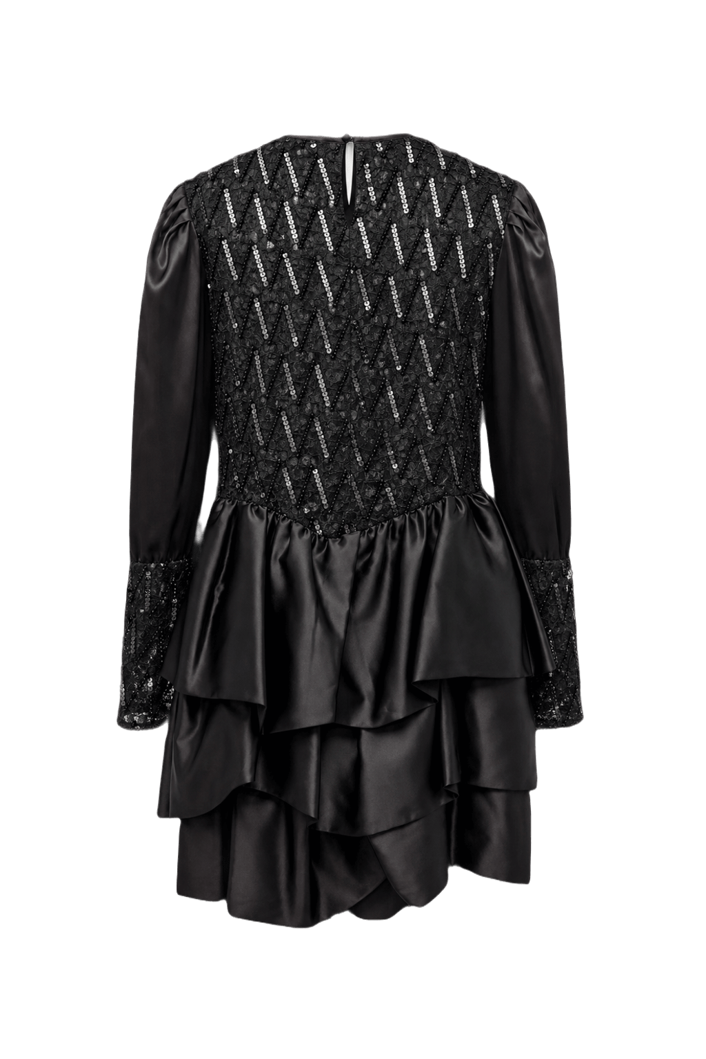 1980s Black Satin Mini Dress - Back View