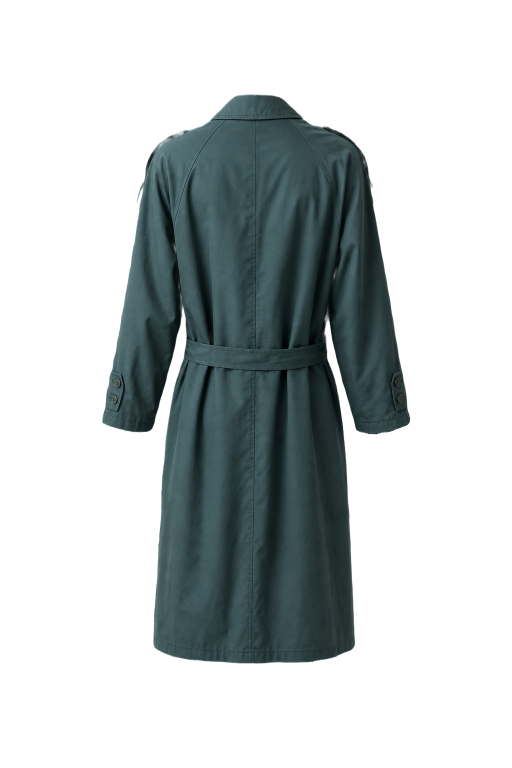 1980s Teal Cotton Blend Trench Coat - Back View