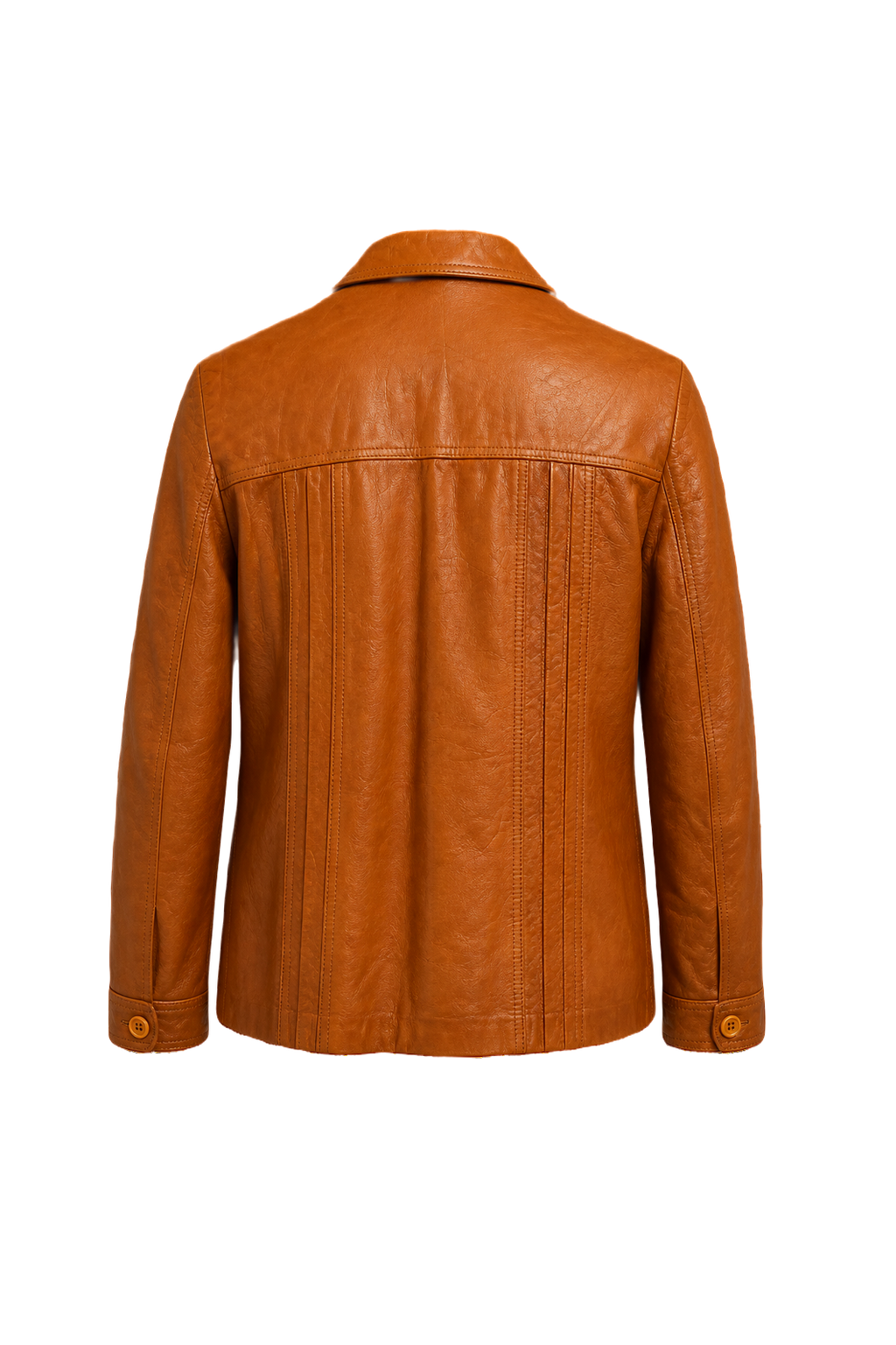 1970s Cognac Orange Leather Jacket - Back View