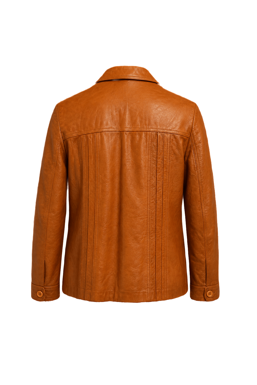 1970s Cognac Orange Leather Jacket - Back View