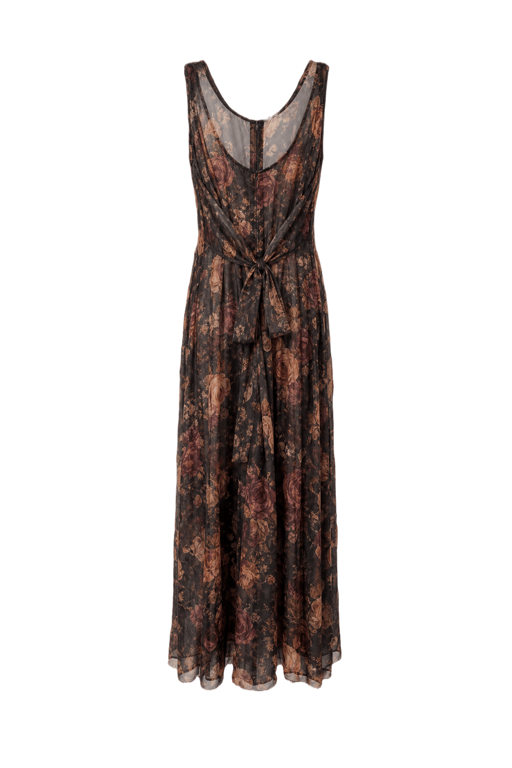 1990s Dark Floral Polyester Maxi Dress - Back View