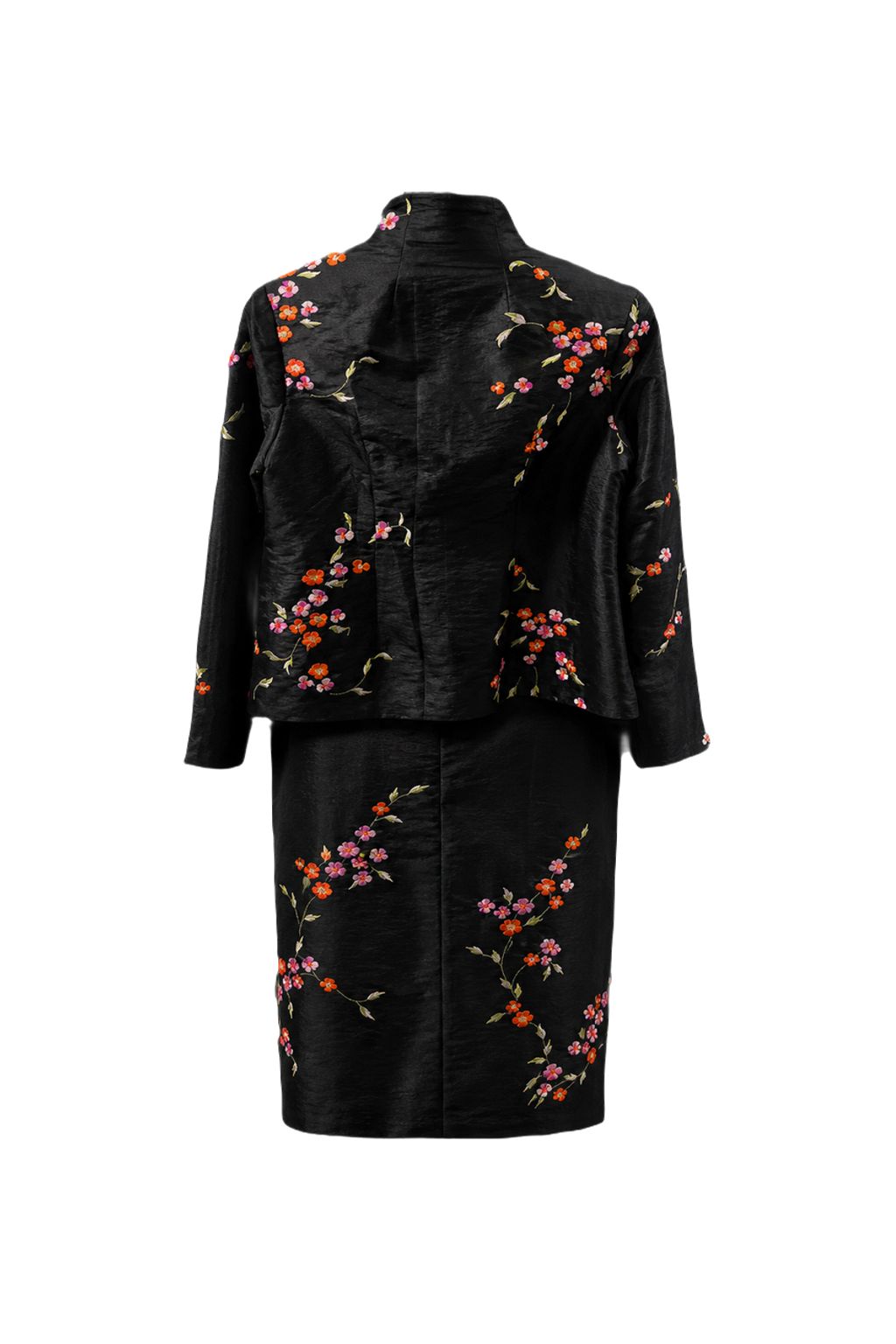 1980s Black Silk Blouse and Skirt Set - Back View