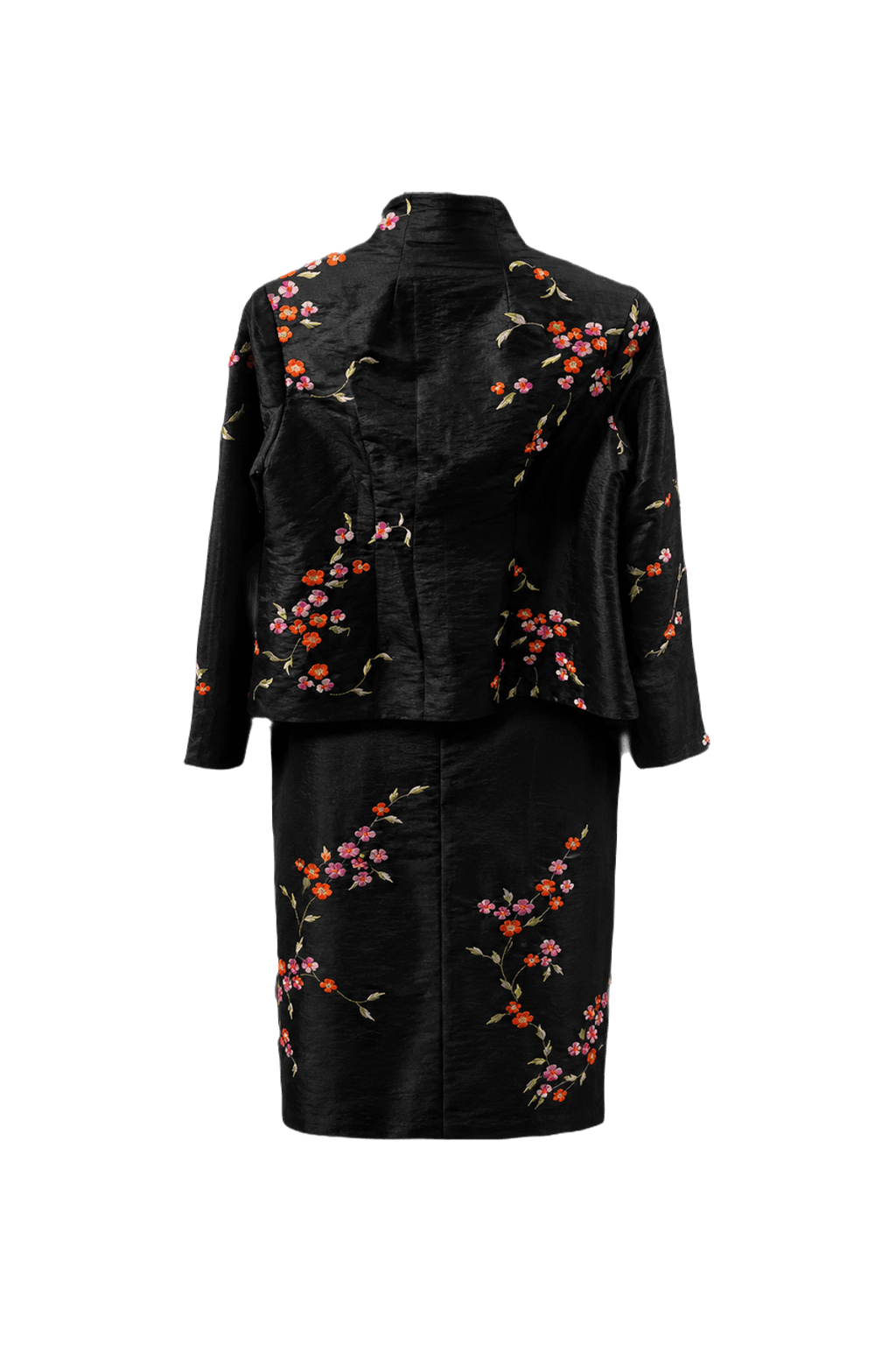 1980s Black Silk Blouse and Skirt Set - Back View