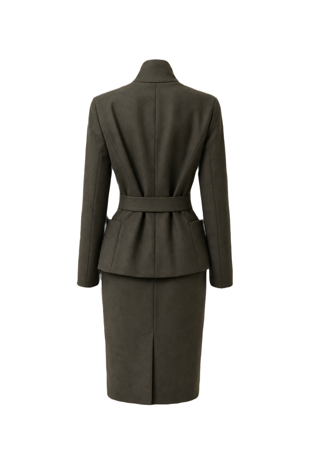 1980s Olive Green Wool Blend Skirt Suit - Back View