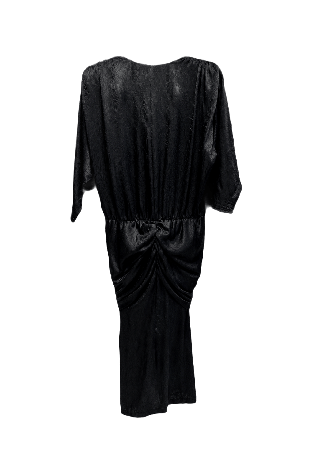 1980s Black Synthetic Midi Dress - Back View
