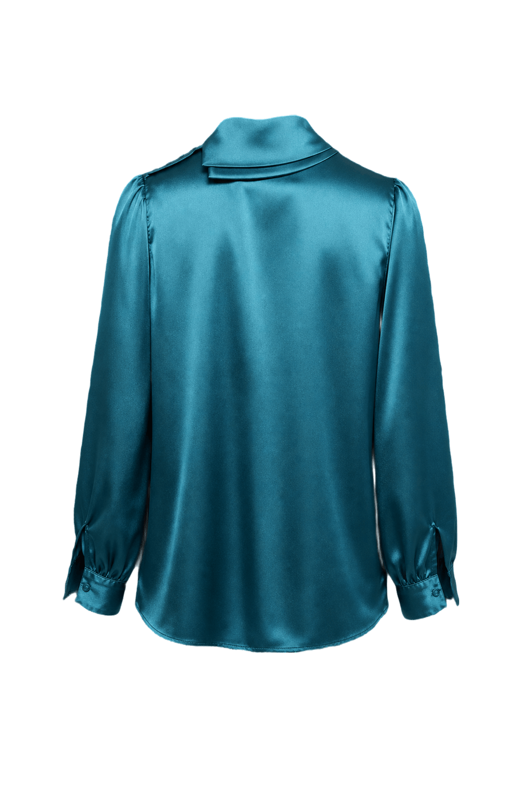 1980s Teal Silk Blouse - Back View