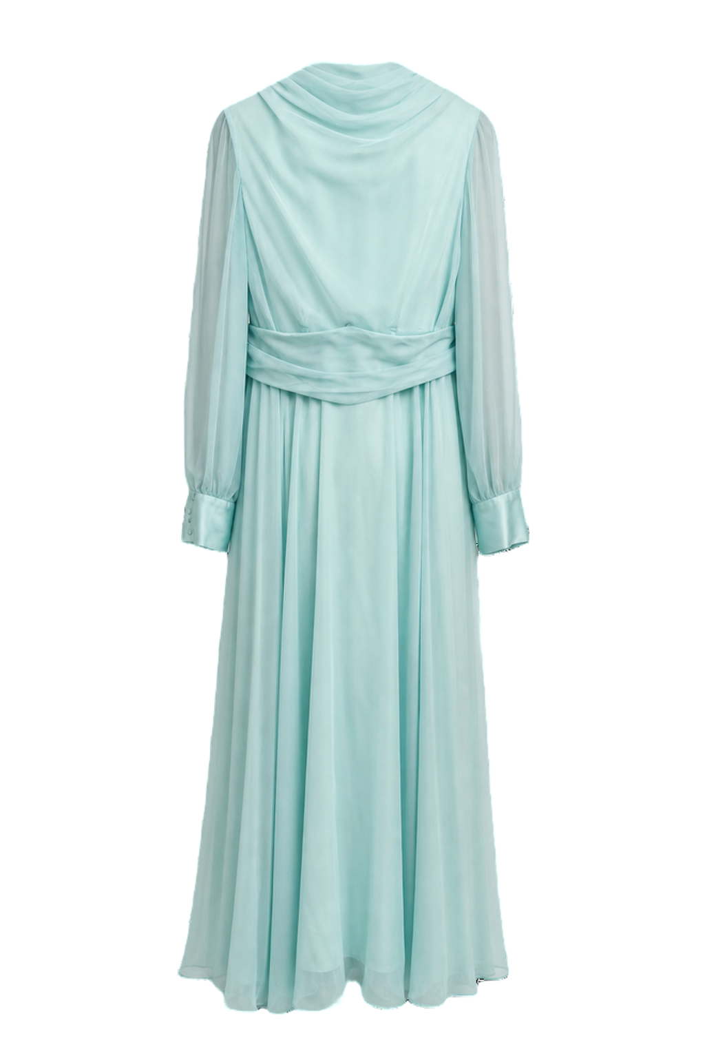 1970s Aqua Chiffon Maxi Dress - Back View