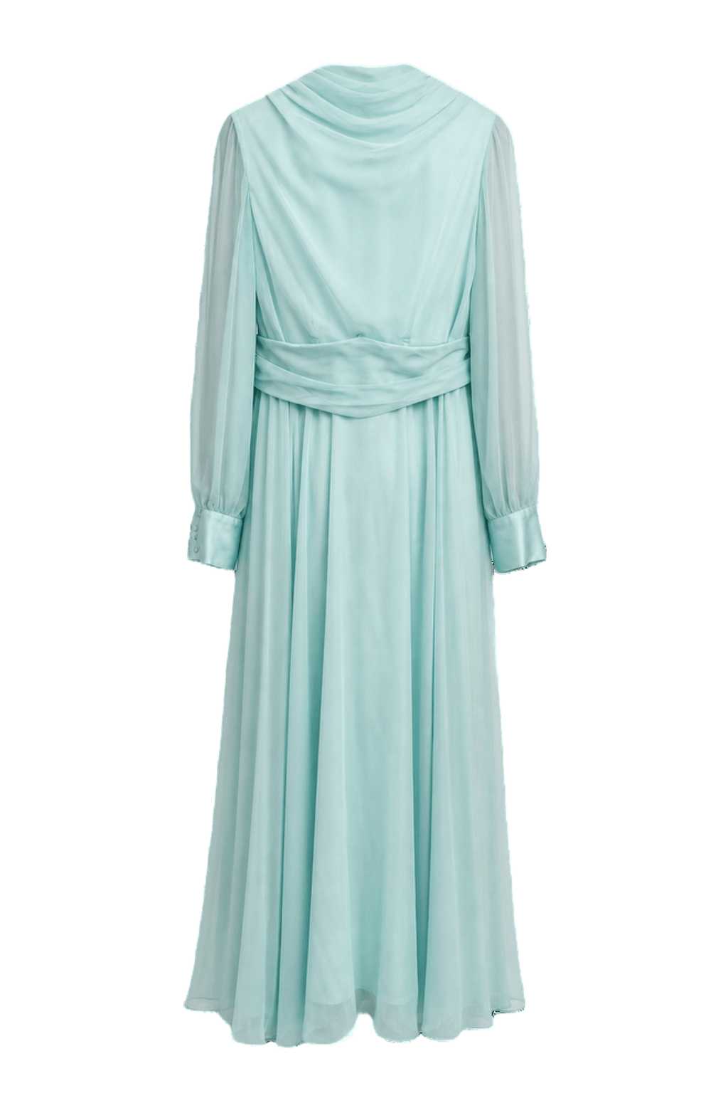 1970s Aqua Chiffon Maxi Dress - Back View