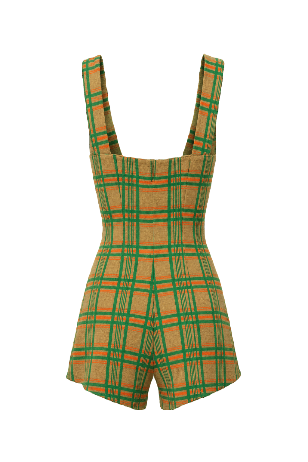 1970s Green Plaid Smooth Swimsuit - Back View