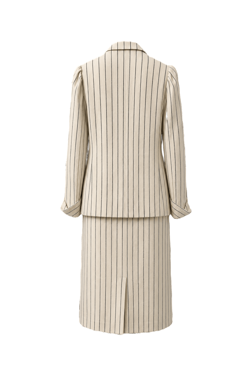 1990s Cream Striped Cotton Blend 2-Piece Skirt Suit - Back View
