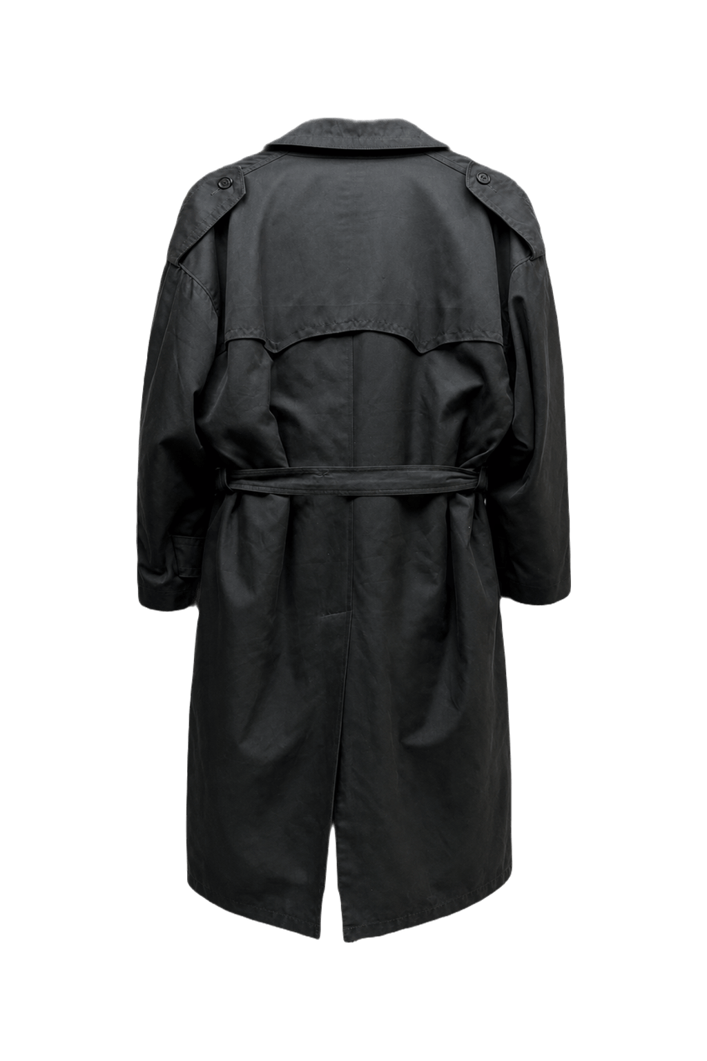 1980s Black Wool Blend Trench Coat - Back View