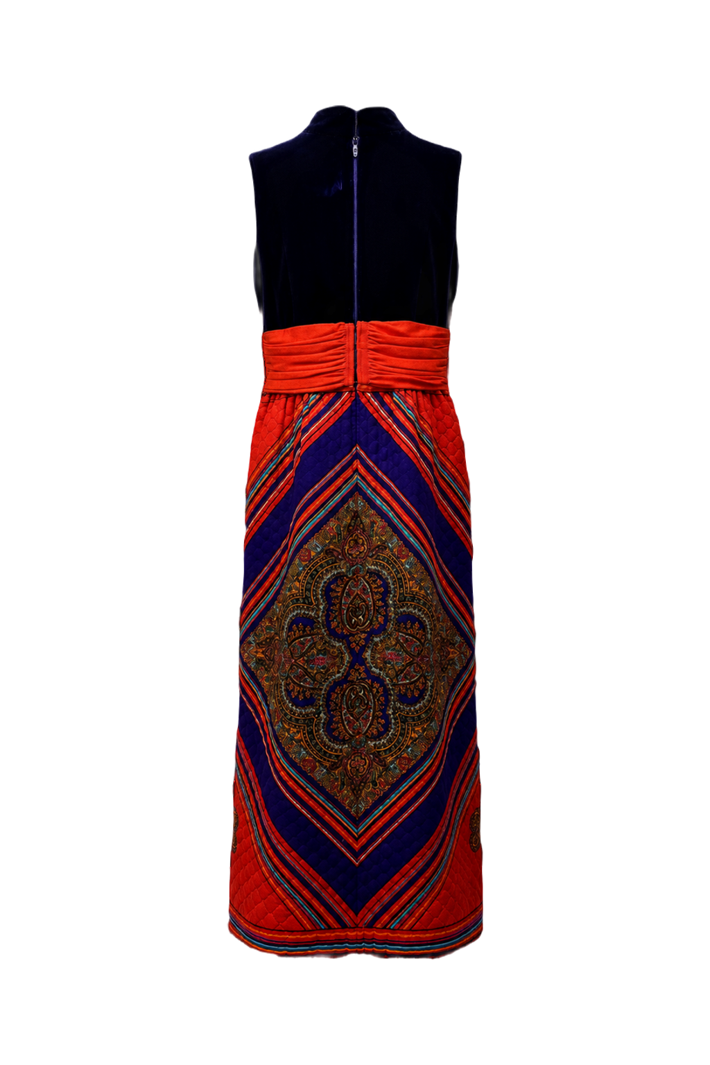 1970s Red Velvet Maxi Dress - Back View