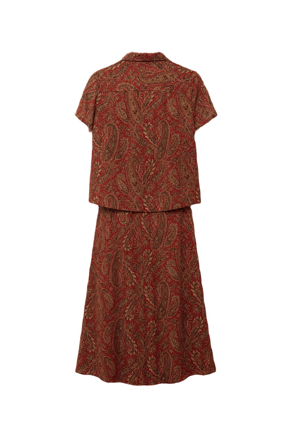 1990s Red Cotton Blend Blouse + Skirt - Back View