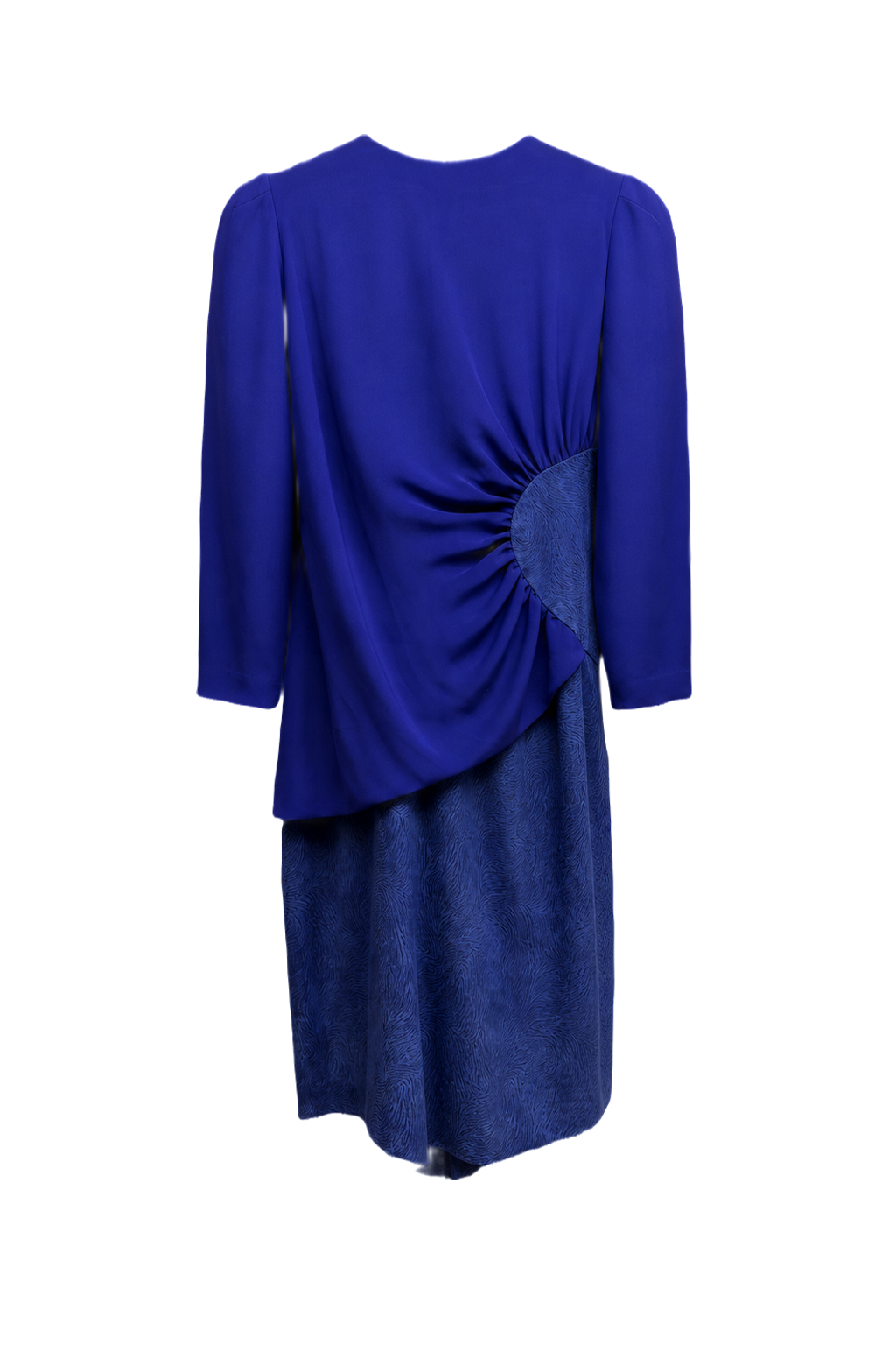 1980s Royal Blue Polyester Dress - Back View