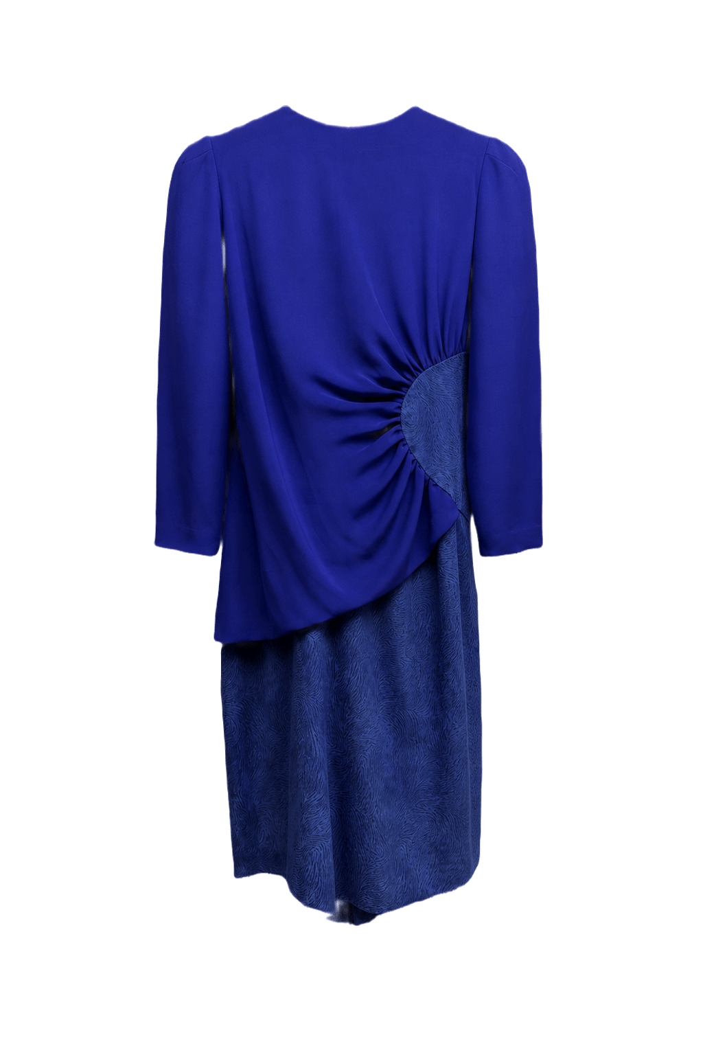 1980s Royal Blue Polyester Dress - Back View