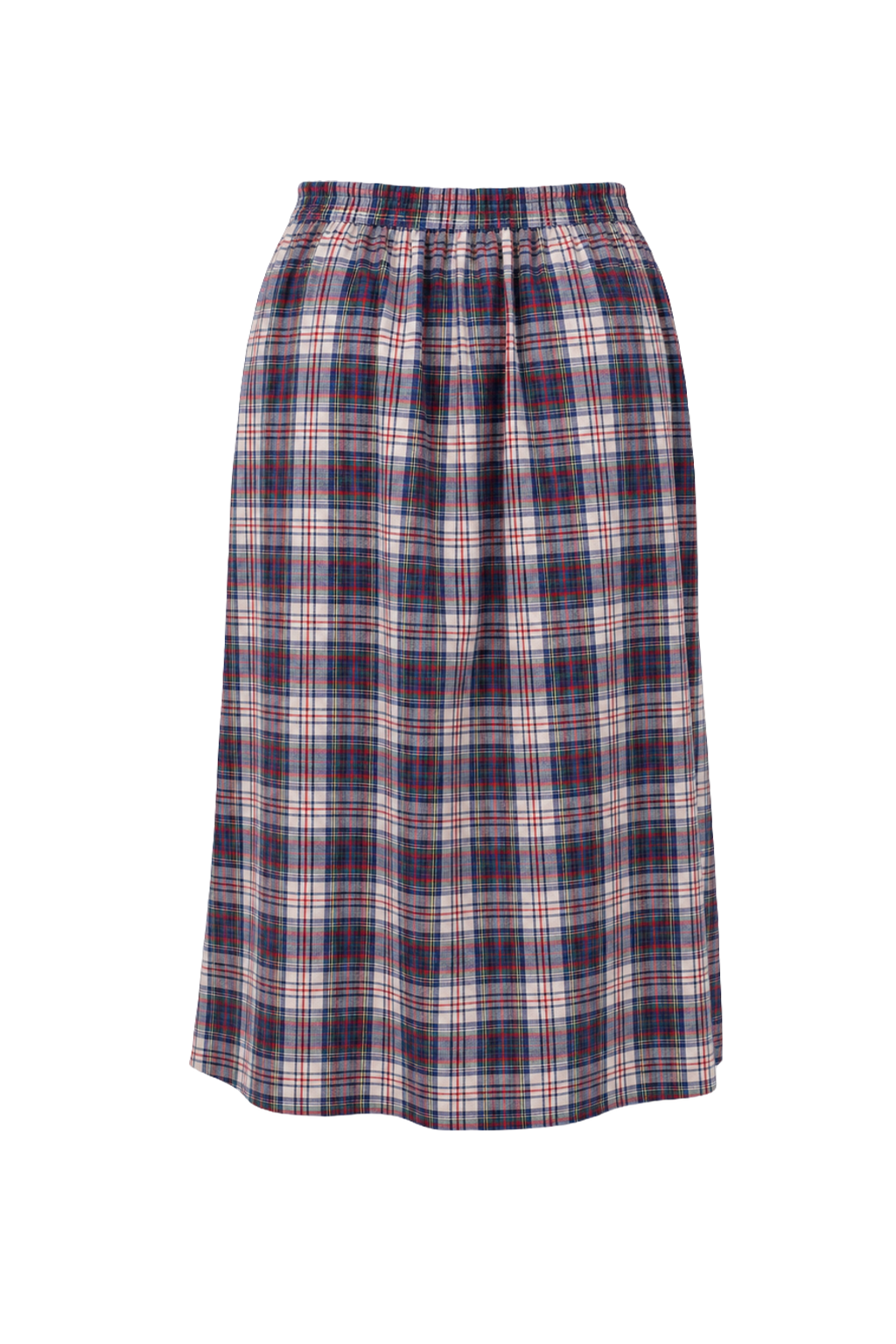 1990s Blue Cotton Plaid Skirt - Back View