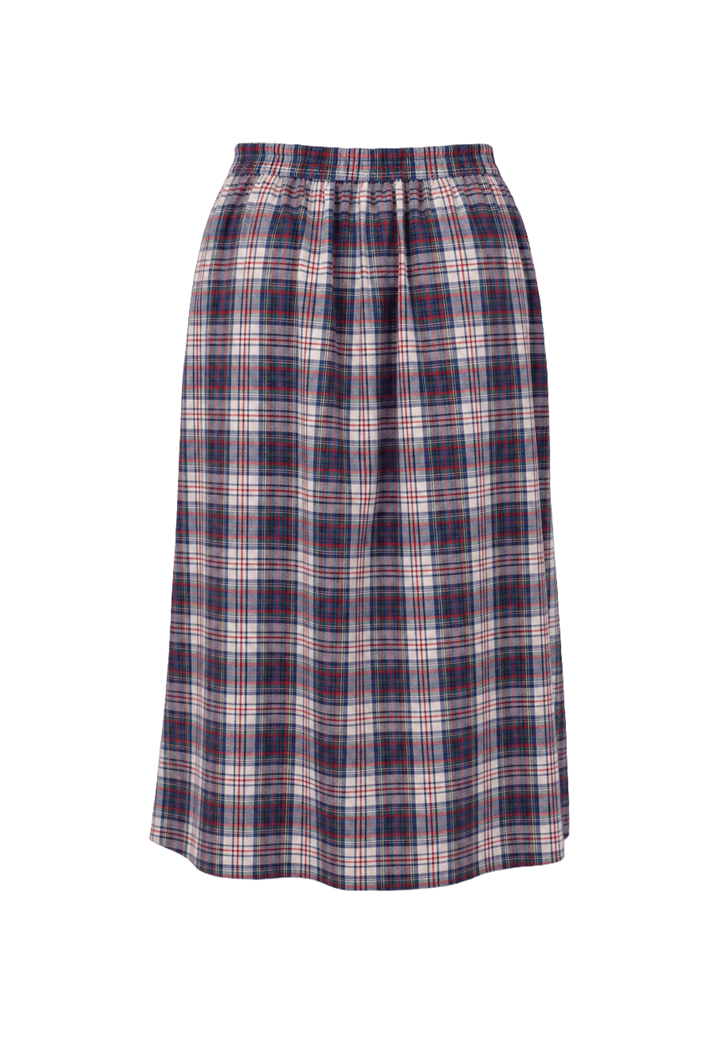 1990s Blue Cotton Plaid Skirt - Back View
