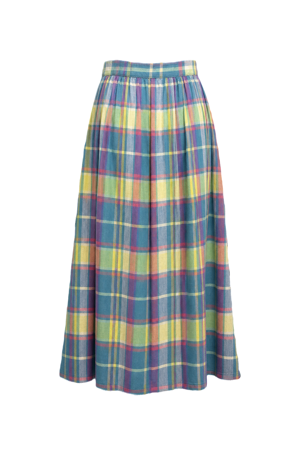 1990s Multicolor Plaid Cotton Blend Skirt - Back View