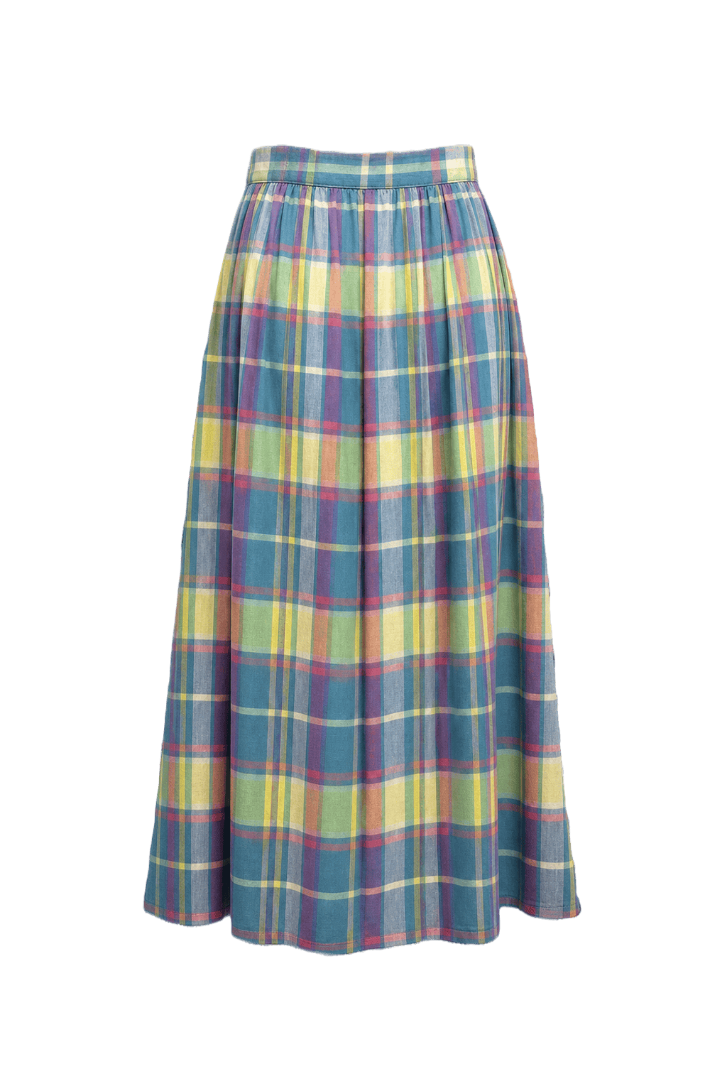 1990s Multicolor Plaid Cotton Blend Skirt - Back View