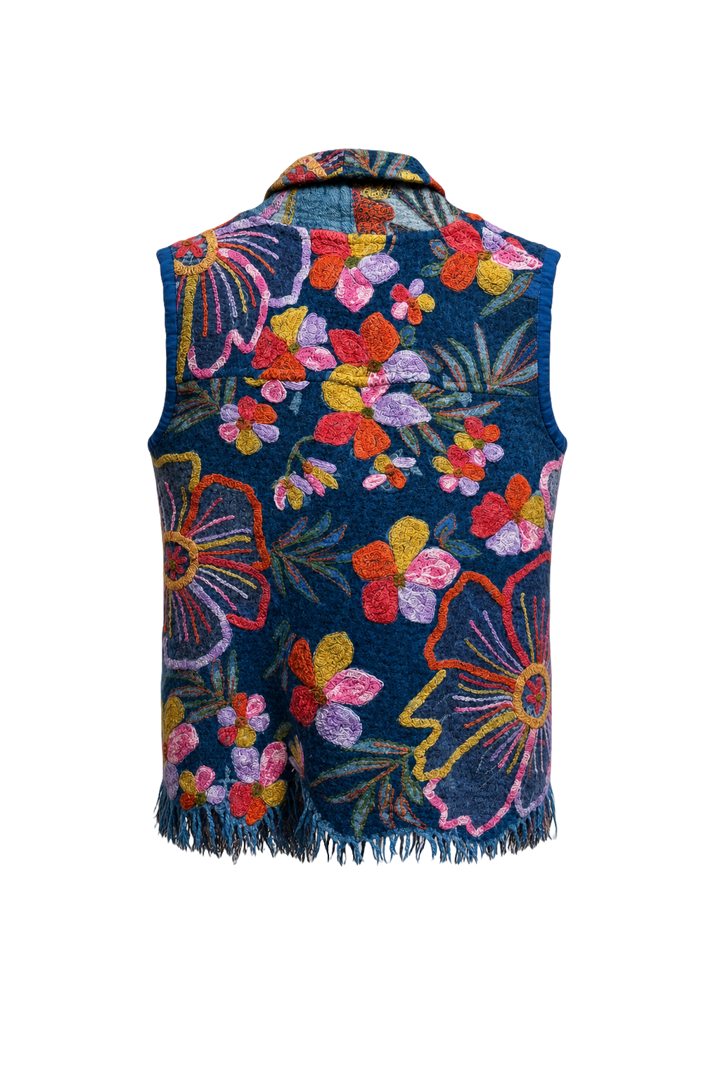 1970s Navy Blue Wool Blend Vest - Back View