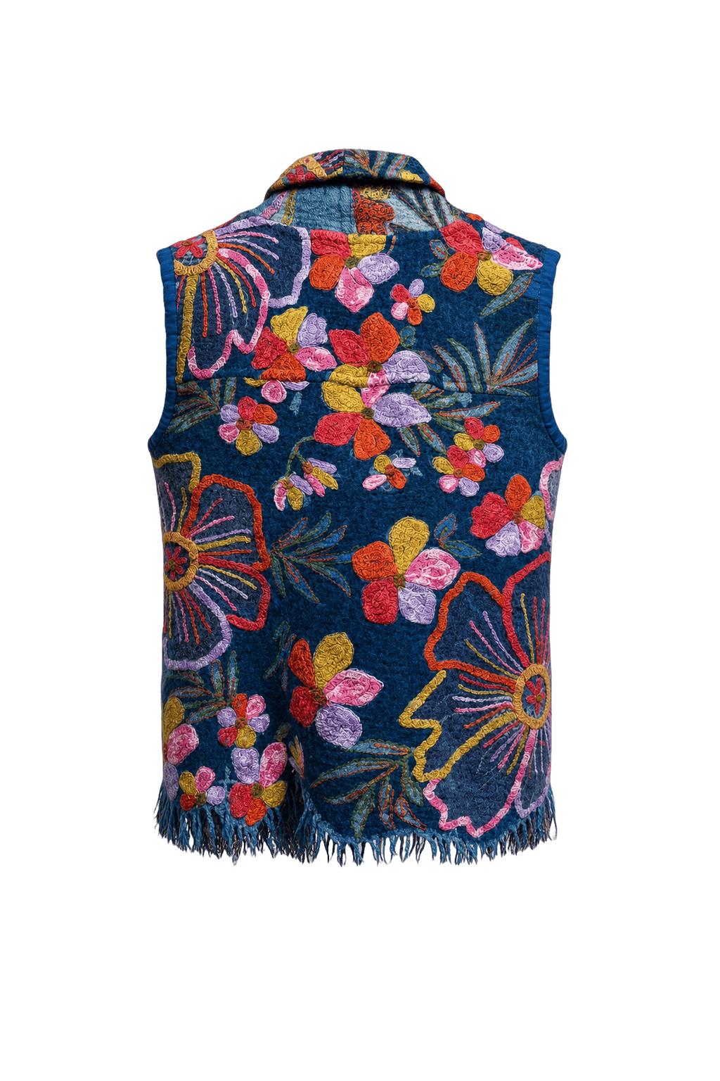 1970s Navy Blue Wool Blend Vest - Back View