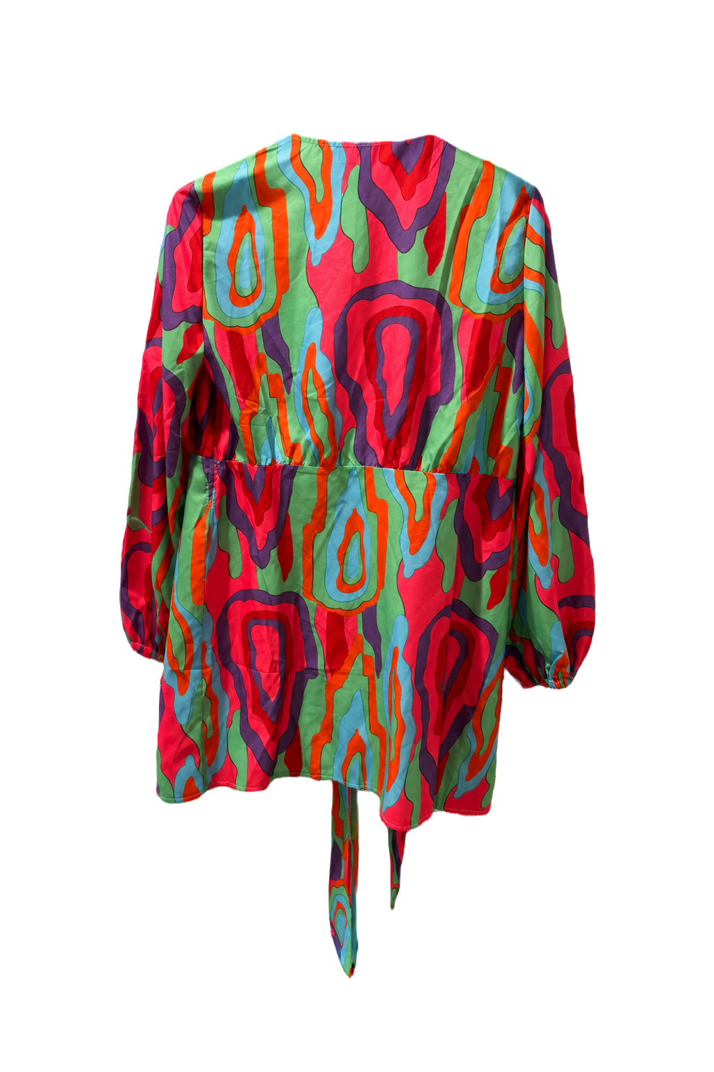 1980s Multicolor Synthetic Blend Wrap Top - Back View