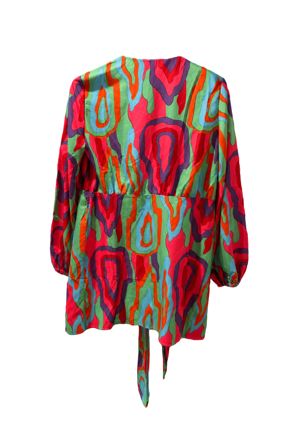 1980s Multicolor Synthetic Blend Wrap Top - Back View