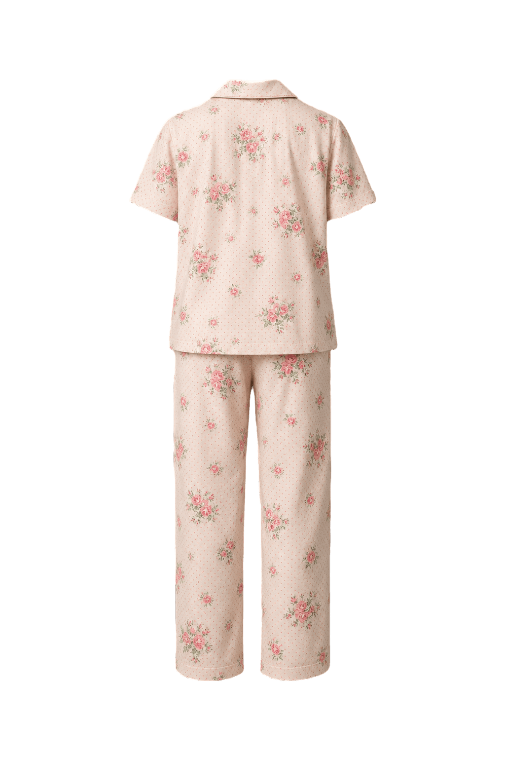 1970s Cream with Pink Floral Cotton Blend Pajama Set - Back View