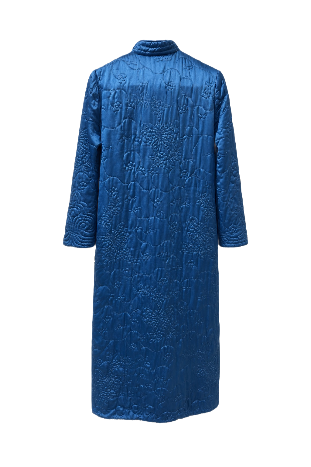 1970s Bright Blue Satin Coat - Back View