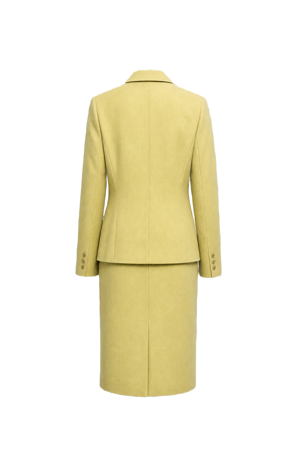 1980s Pale Yellow Wool Blazer and Skirt Set - Back View