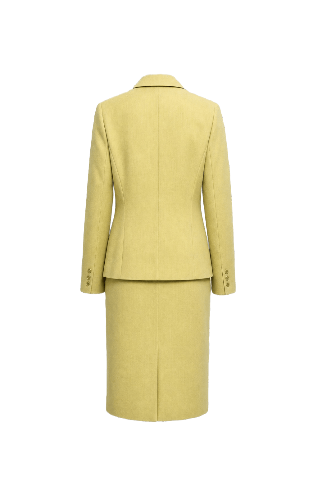 1980s Pale Yellow Wool Blazer and Skirt Set - Back View