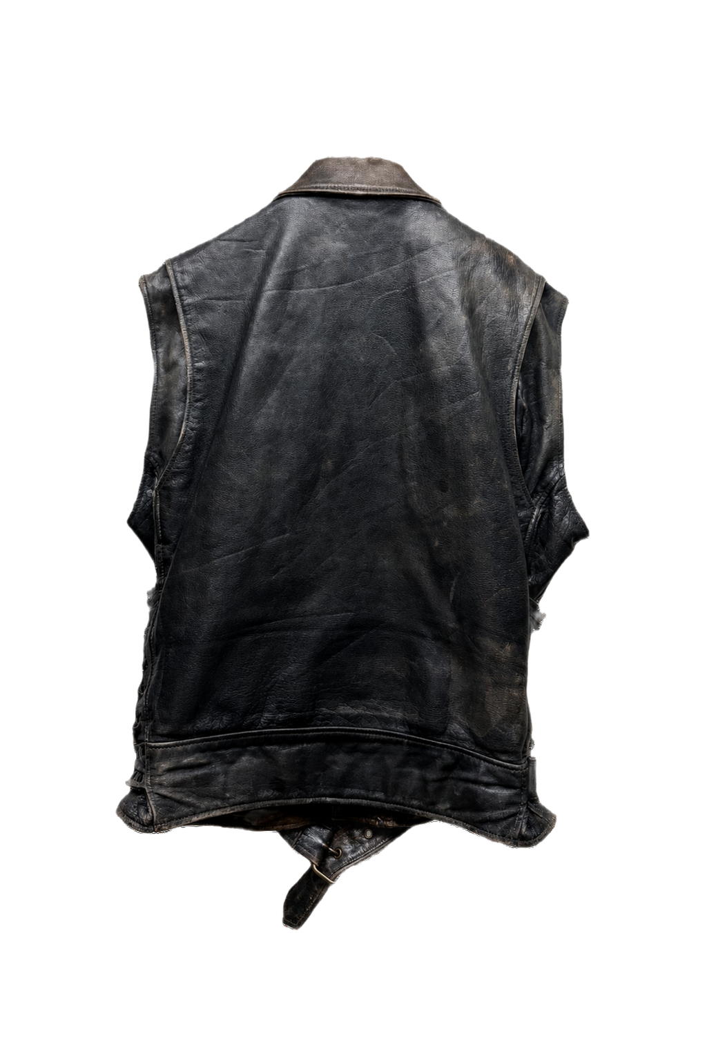 1980s Black Leather Fitted Leather Vest - Back View