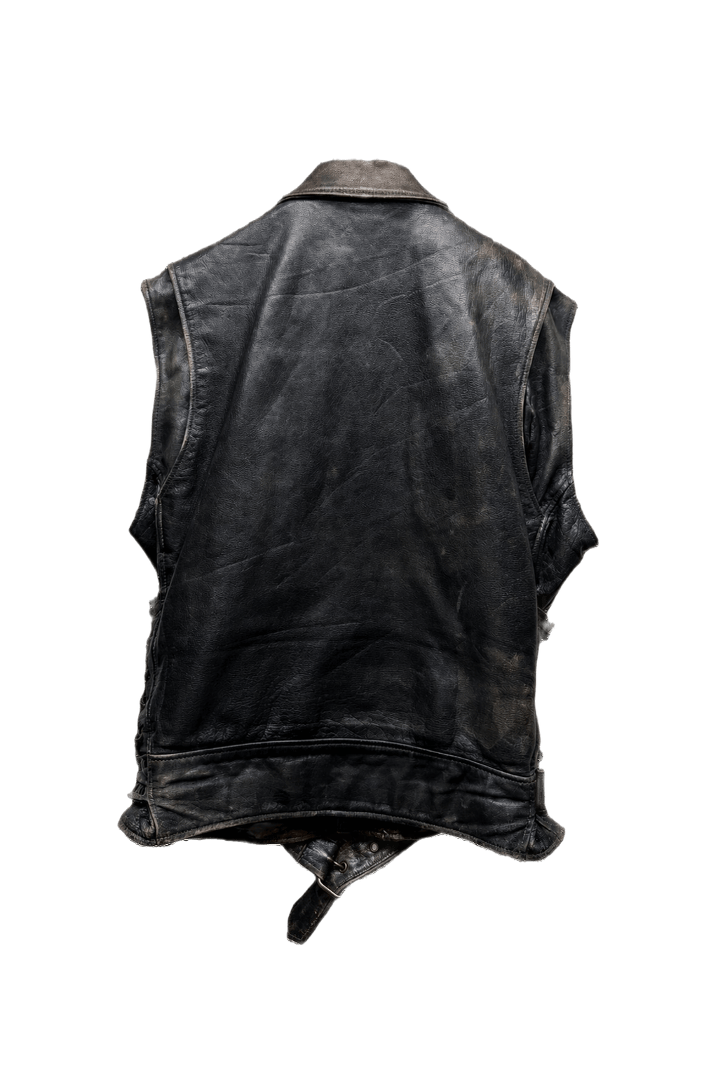 1980s Black Leather Fitted Leather Vest - Back View