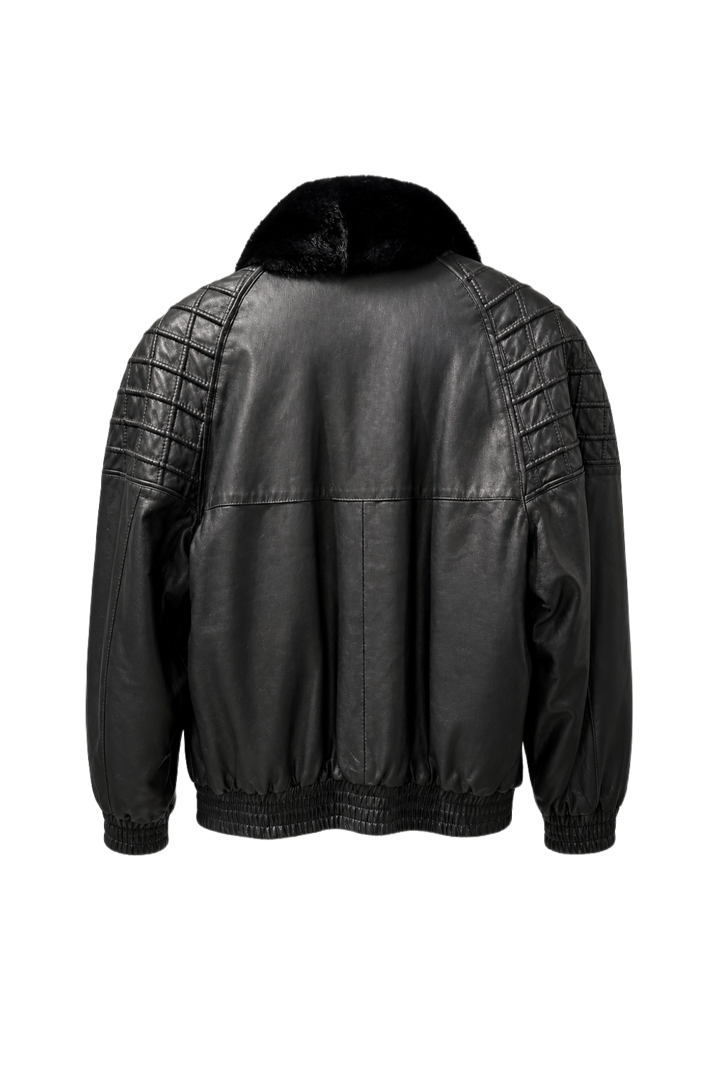 1980s Black Leather Jacket - Back View