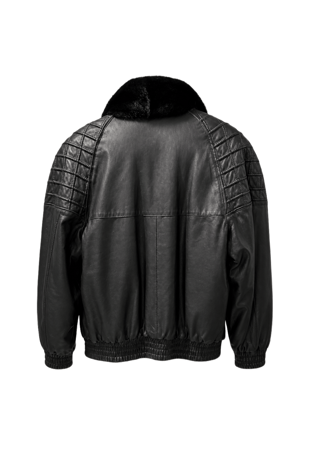 1980s Black Leather Jacket - Back View