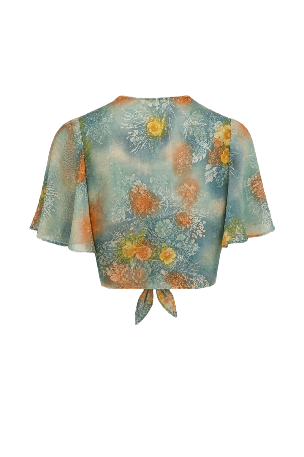 1970s Aqua Blue Sheer Synthetic Blouse - Back View