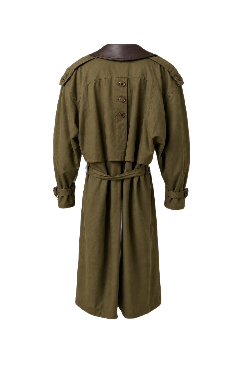 1980s Olive Green Cotton Blend Trench Coat - Back View