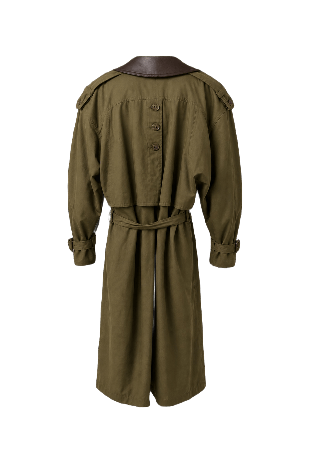 1980s Olive Green Cotton Blend Trench Coat - Back View