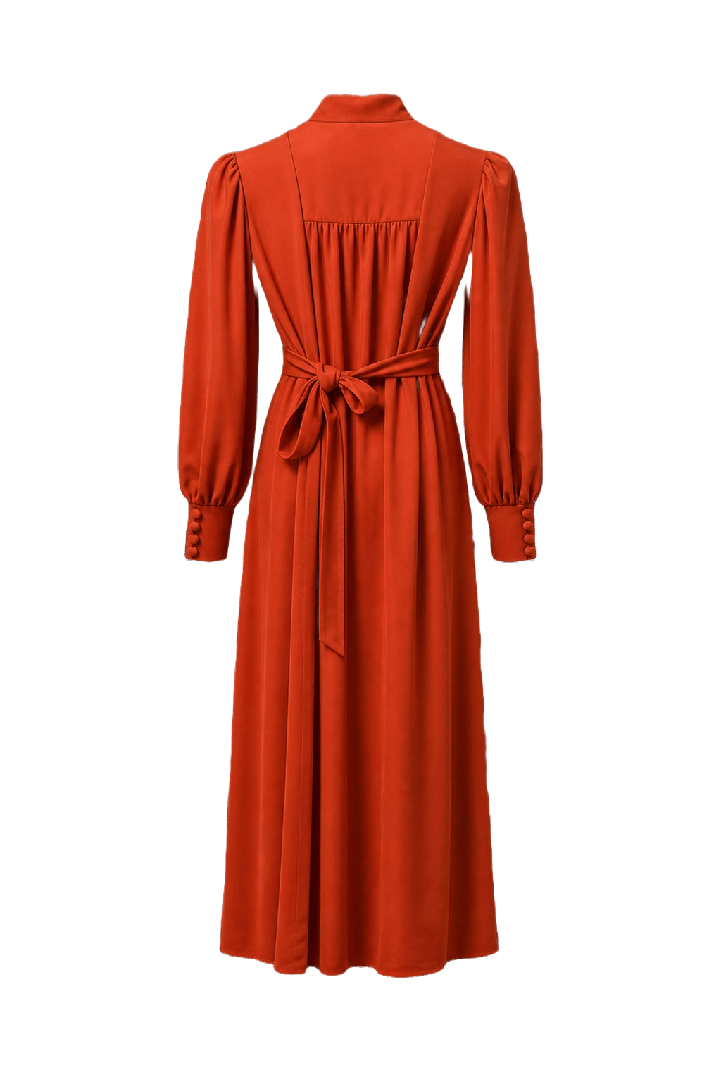 1970s Red-Orange Synthetic Blend Maxi Dress - Back View