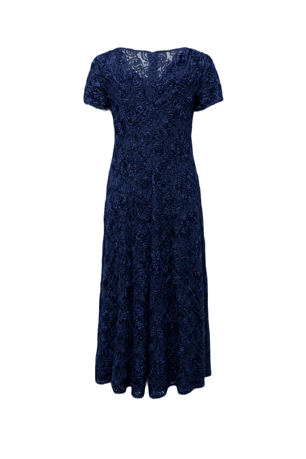 1980s Navy Blue Textured Fabric Dress - Back View
