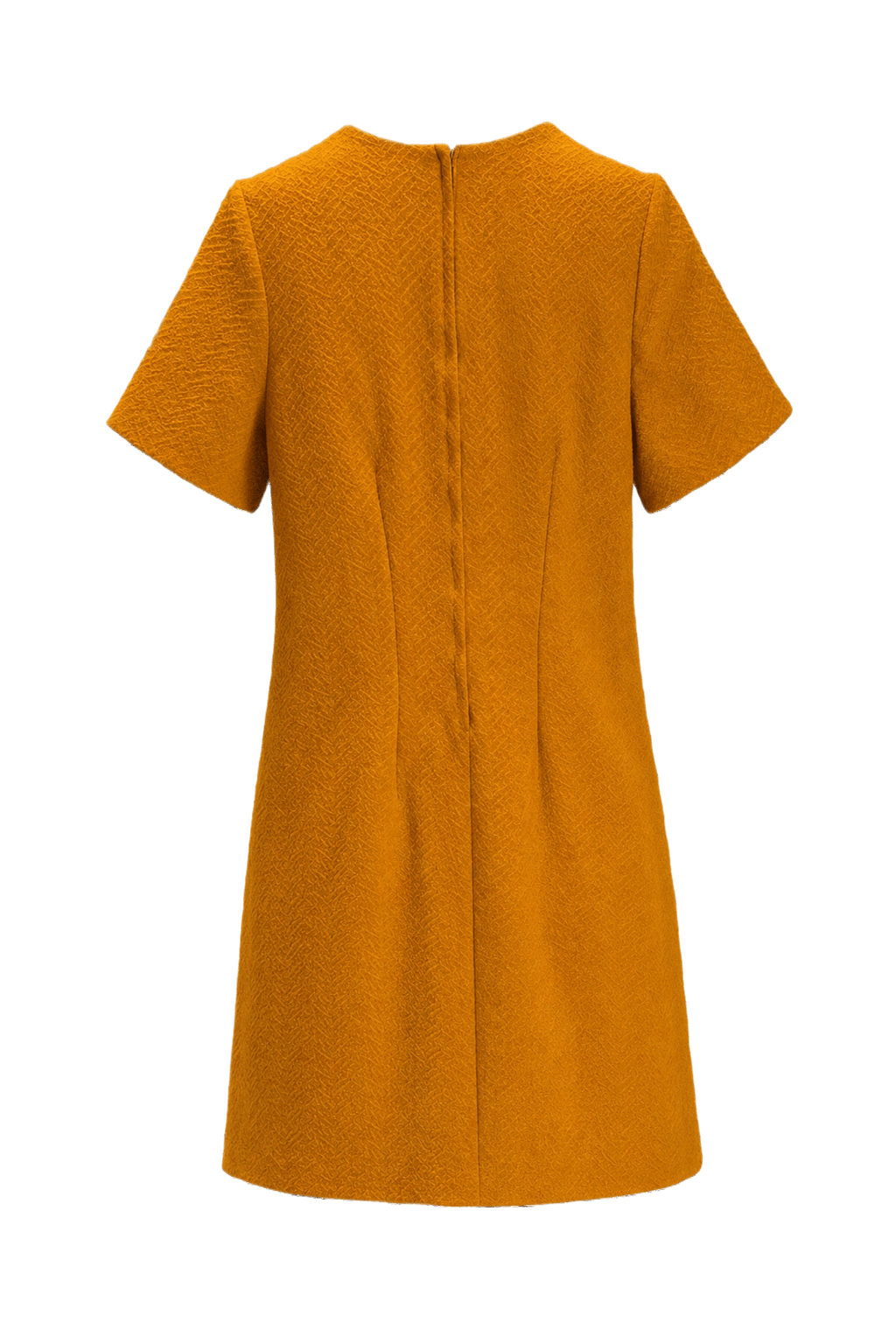 1960s Mustard Yellow Wool Blend Shift Dress - Back View